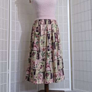 Vintage botanical printed A line skirt Sz M